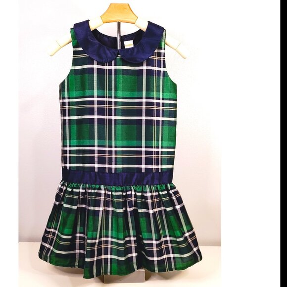 Gymboree Plaid Black Watch Green Navy Dress Girl 10 - Picture 2 of 12